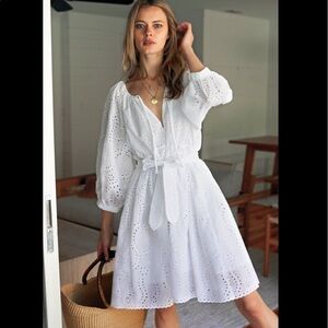 NWT Emerson Fry Rakel Keyhole Short Dress White Eyelet Small